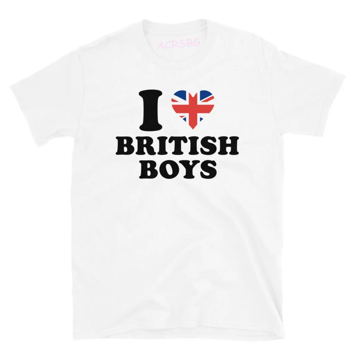 I Love British Boys Women T Shirts Heart Union Jacks Flag Graphic Tee Shirts Premium Cotton O-Neck Casual Tops Shirts