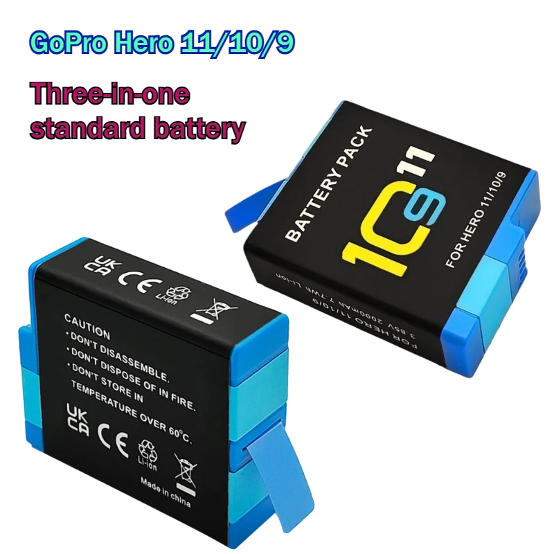 New Action Camera BatteryLi-ion Replace Battery for Gopro Hero 12 11 10 9 2000mAh Rechargeable Batteries Camera Accessories