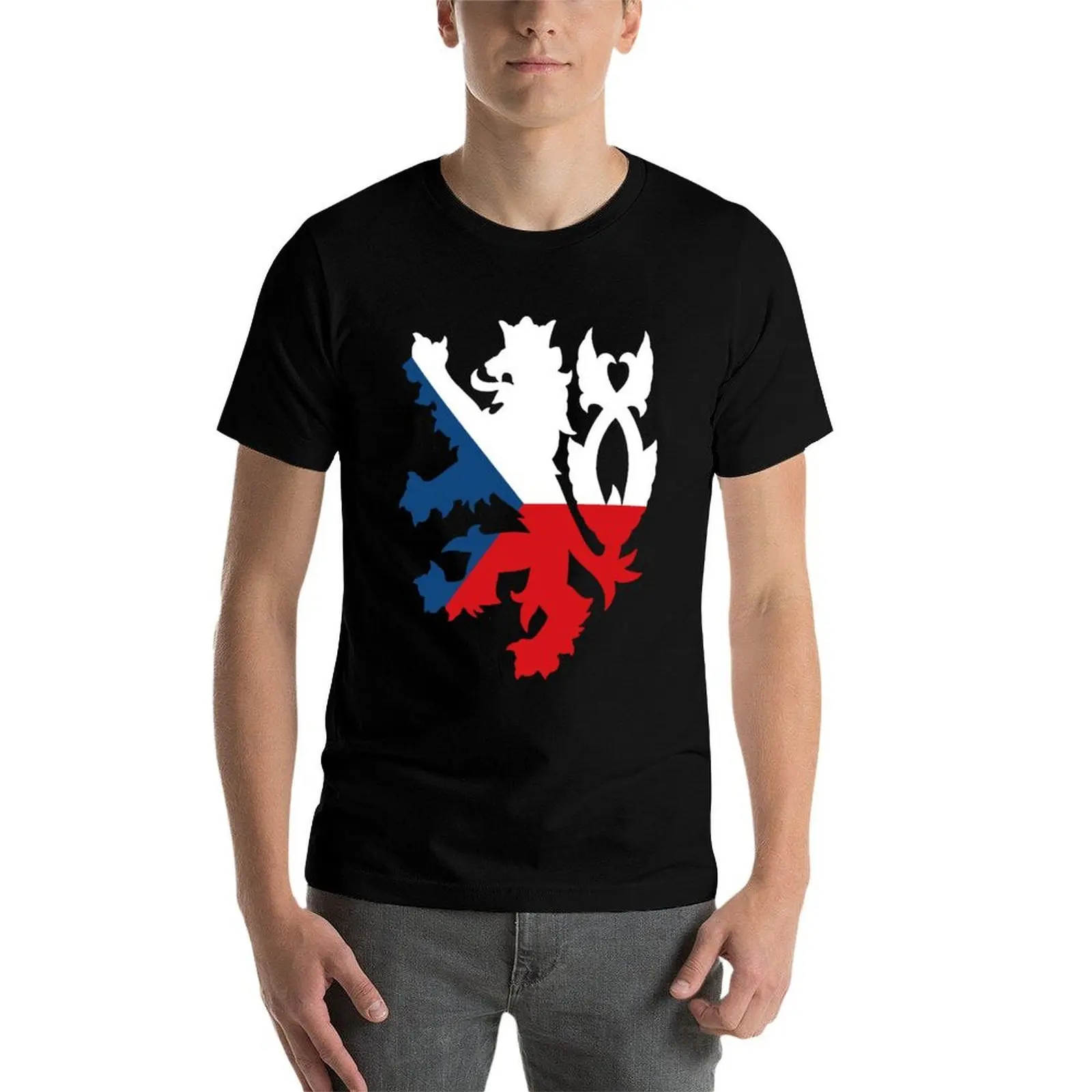 Czech Republic Lion Flag T-Shirt Anti-Fade Casual Tee Shirt view 4
