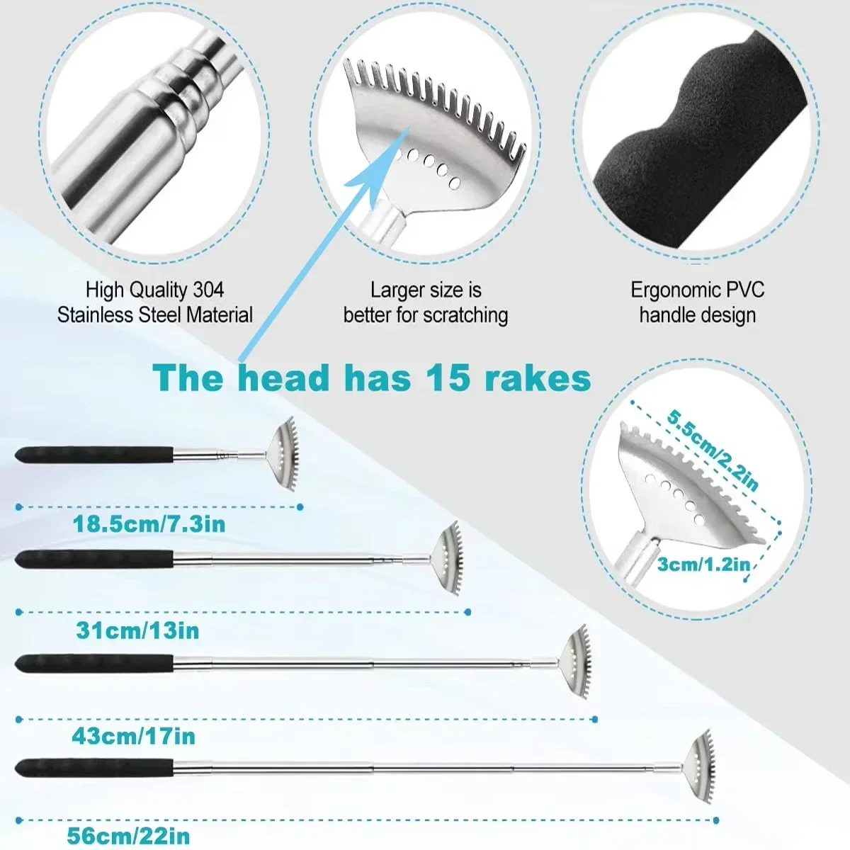 Upgraded 15-Rake Telescopic Back Scratcher – Stainless Steel Extendable Massage Tool, Portable & Ergonomic, Perfect Gift for Men