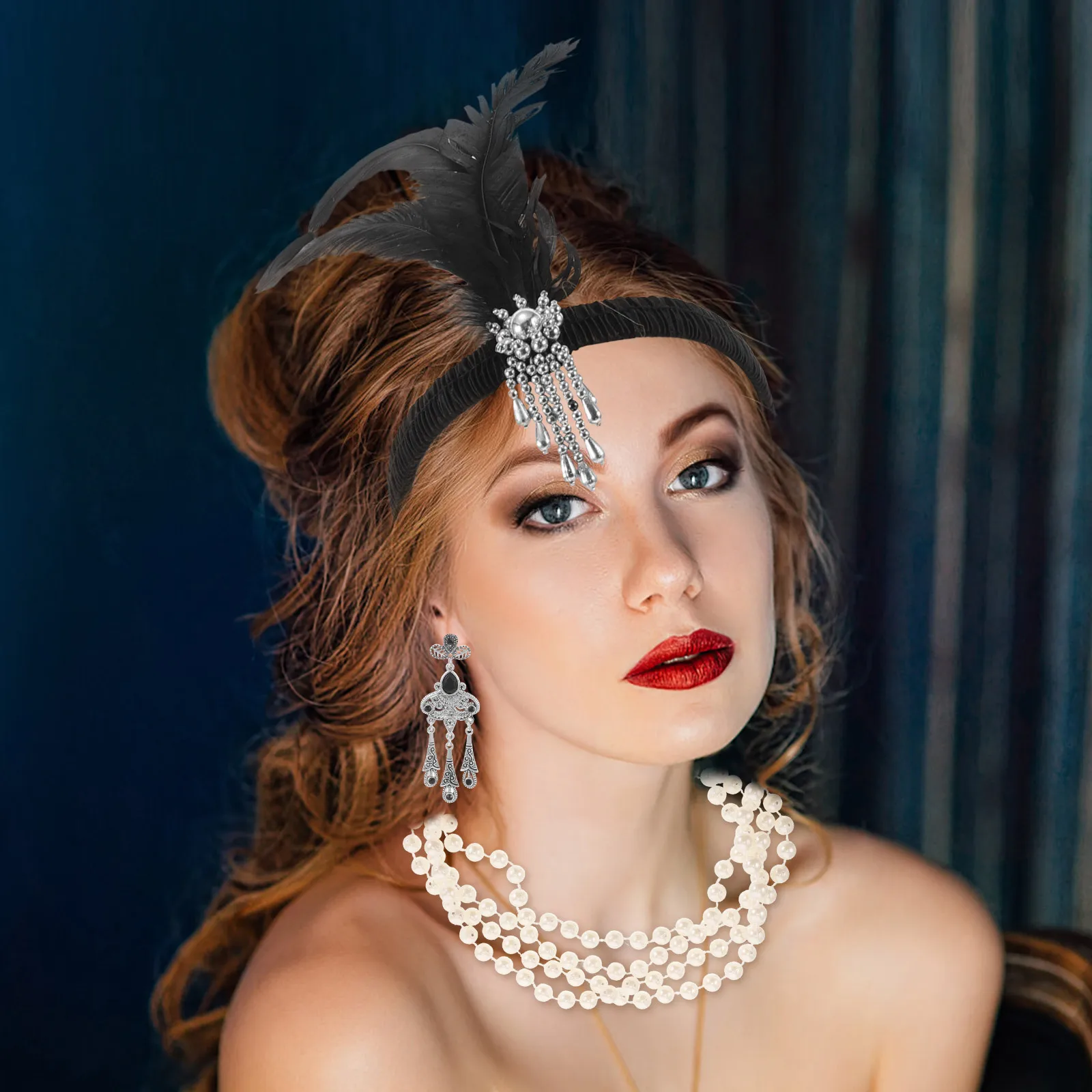 

Vintage Flapper Accessories Set Elegant Roaring 1920s Gloves Sequin Shawl Headband Party Dance Wedding Costume