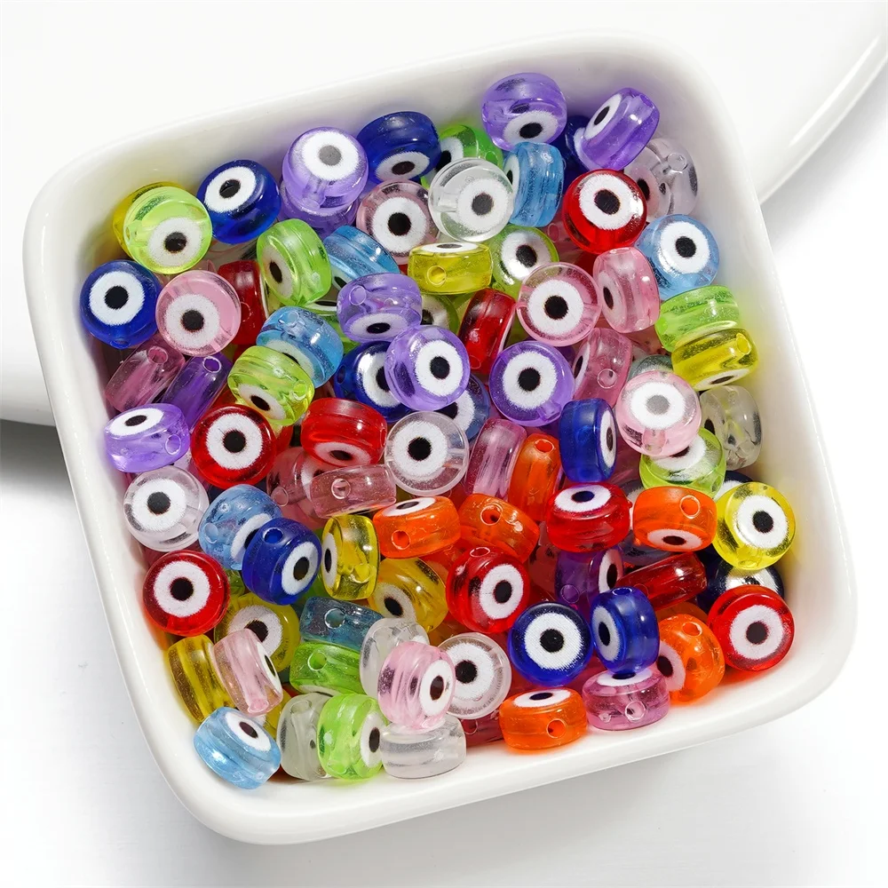 30pcs/Lot 4x7mm Oval Beads Evil Eye Acrylic Spacer Beads for DIY Bracelet Necklace Jewelry Making Accessories Supplies