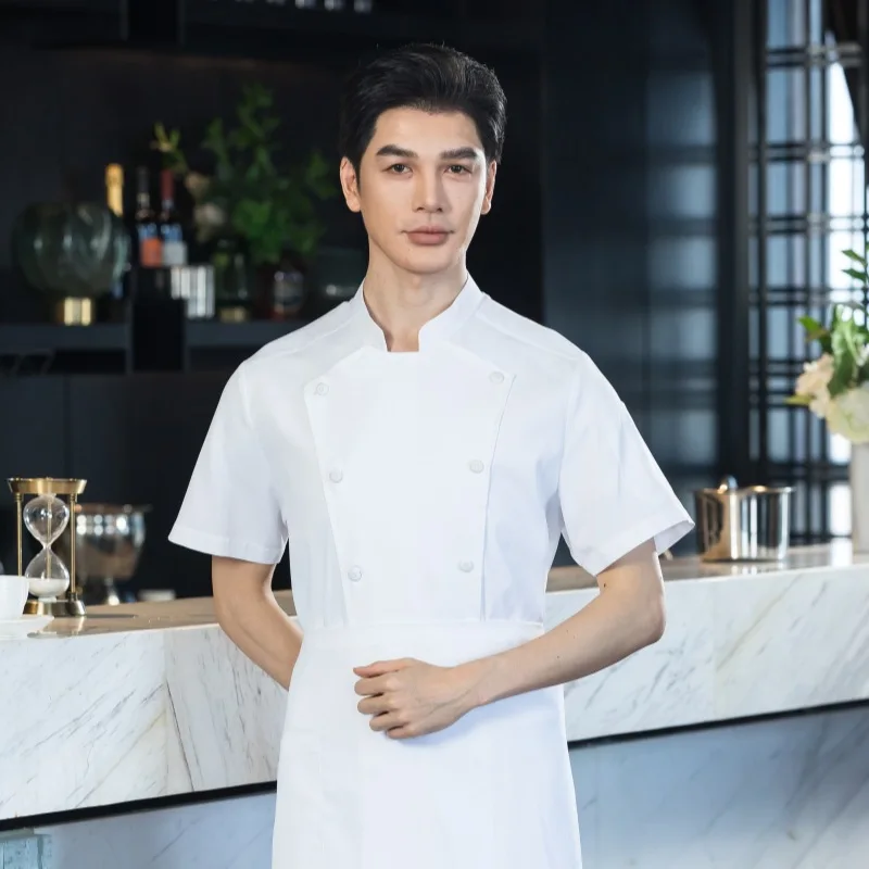 Catering Hotel Restaurant Chef Short Sleeve Thin Summer Uniform Pastry Chef Bakery Chef Canteen Work Clothes Kitchen Clothes wit