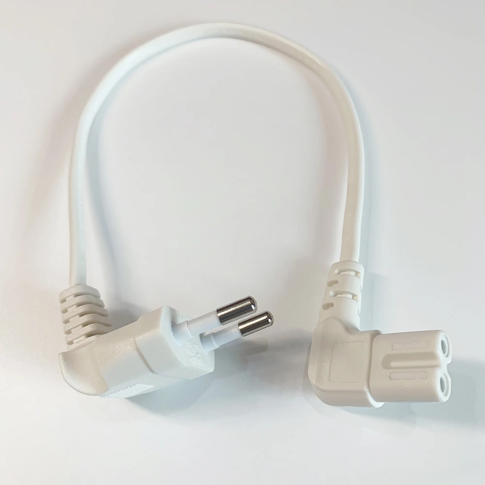 0.3M C7 90 Degree Angle AC Power Cord EU Schuko CEE7/16 Europe 2pin Male to IEC 320 C7 Power Supply Cord Cable Adapter White