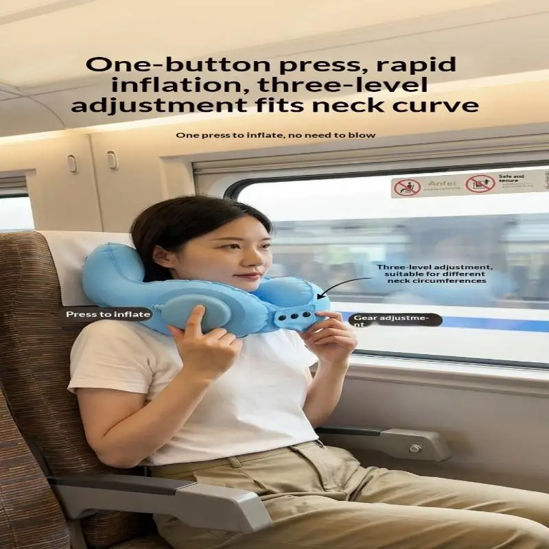 Hot Sale Portable Crown Inflatable U Neck Pillow Anti Tilt Headrest Soft Travel Sleeping Cushion For Driving Business Trip