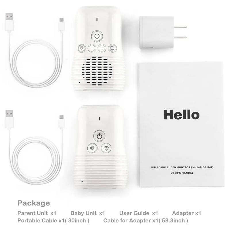 Two-Way Talkback Intercom HD Sound Listening System Portable Digital Audio Baby  with Light and Belt Clip