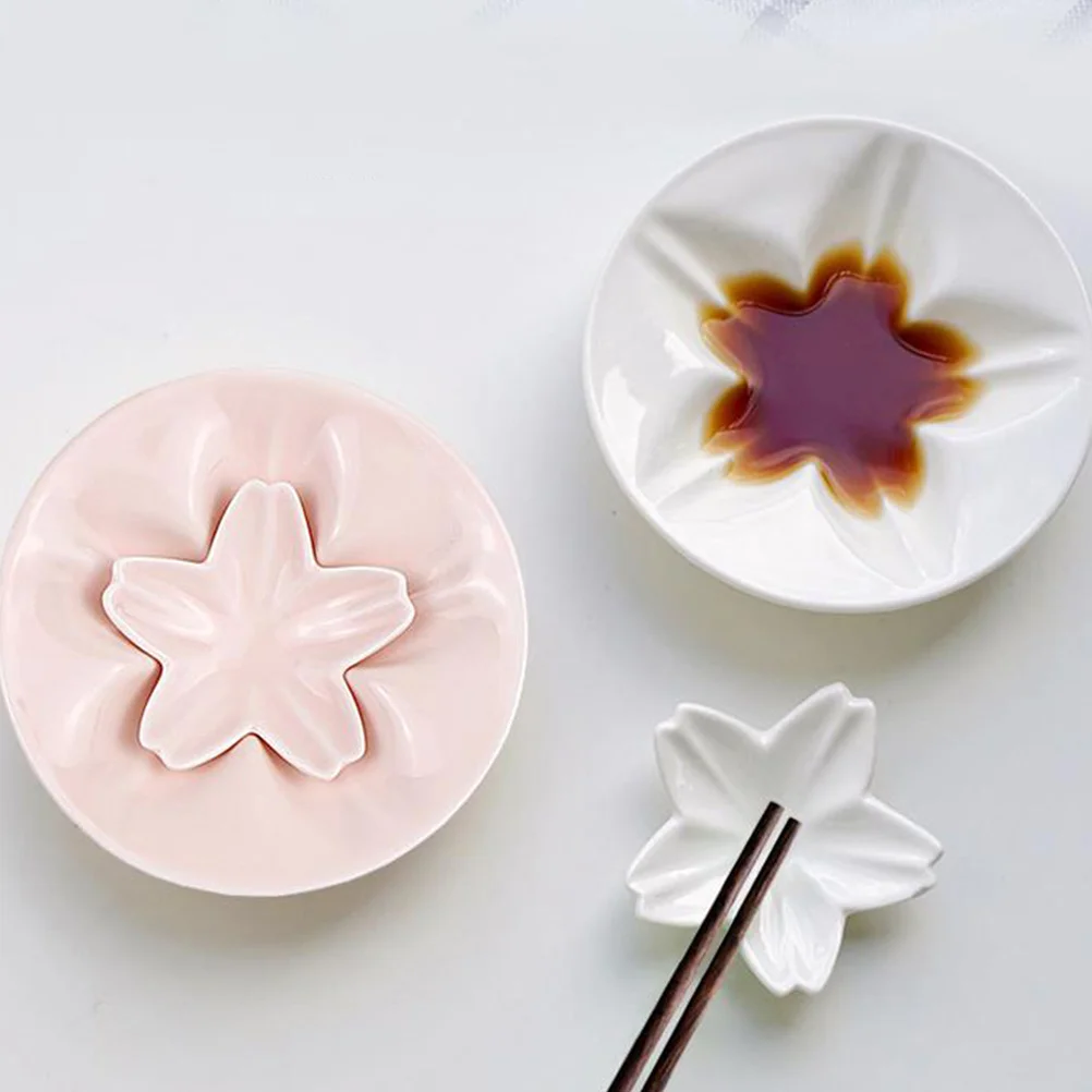 

Cherry Blossoms Seasoning Saucer Ceramic Seasoning Dish Chopstick Rest Snack Food Saucer Condiment Dish Household Use