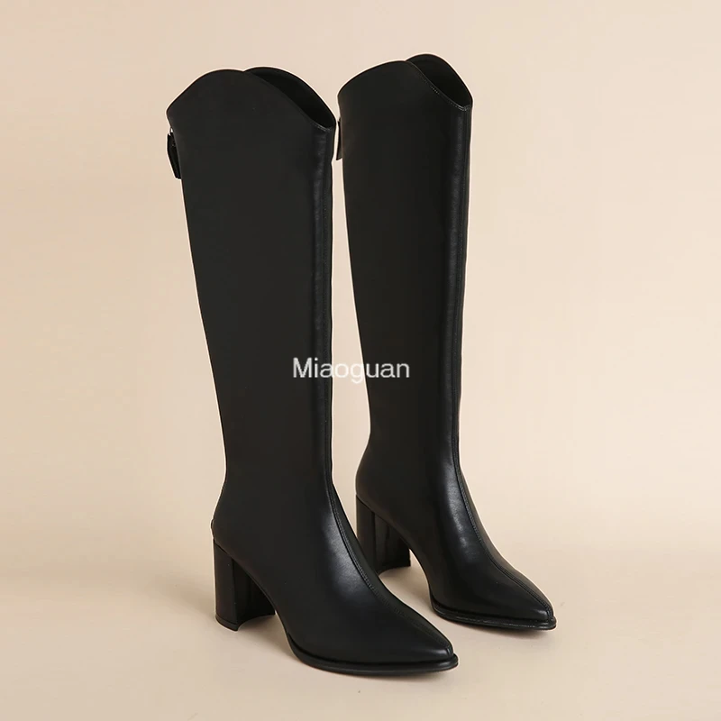 Vintage Knee High Boots Women\'s Shoes Casual Brown Black Riding Boots Mid Heels 2024 Autumn Winter Boots Shoes Woman Large Size