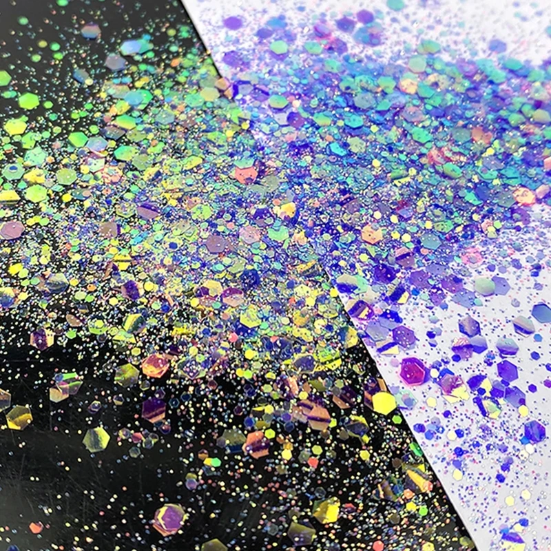 Tubuh Kuku Serbaguna untuk Glitter Holografik Ekstra Halus Cocok untuk Eyeshadow Rambut Mata Wajah Resin, Seni Tubuh, Gelas