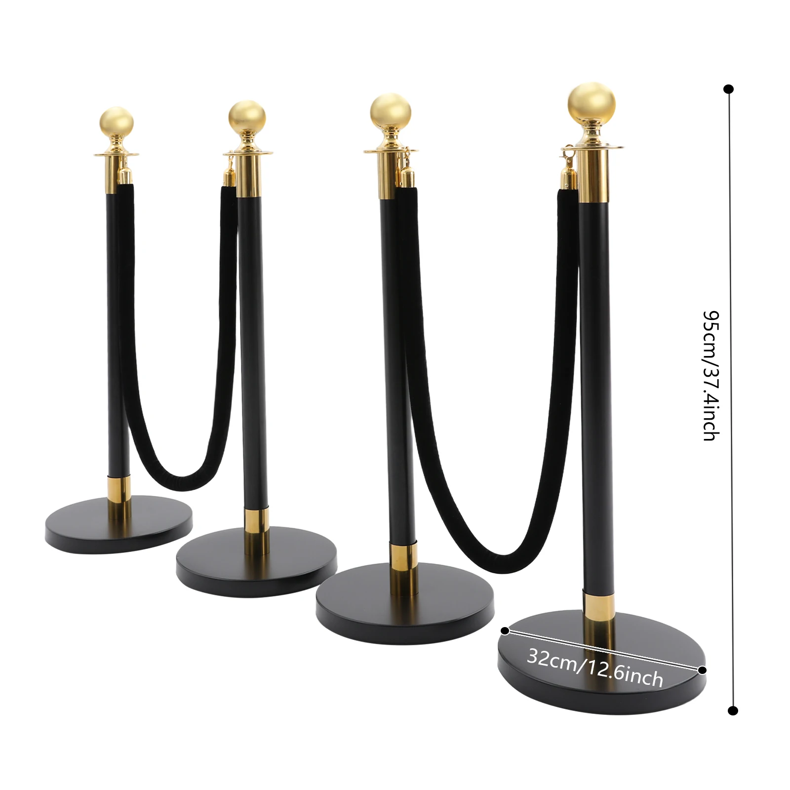 

3PCS Gold+Black Stanchion Posts, Crowd Control Barriers, Stanchion Post W/ Ball Top for Shopping Malls, Exhibition Halls, Banks