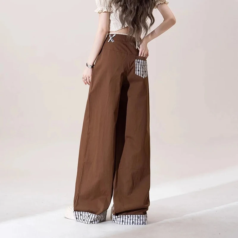 الأمريكية خمر لطيف السراويل المطرزة النساء الحلو Harajuku Y2K أنيمي السراويل فضفاضة عادية المرقعة ربيع الخريف مستقيم بانت