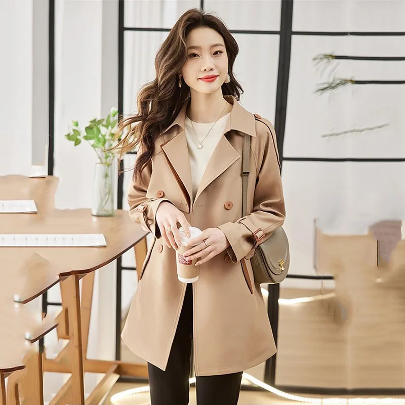

khaki Windbreaker Women's Mid-Long Trench Coat 2025 New Suit Collar Solid Color Slim Fit Slimming Temperament Jacket Female Tops
