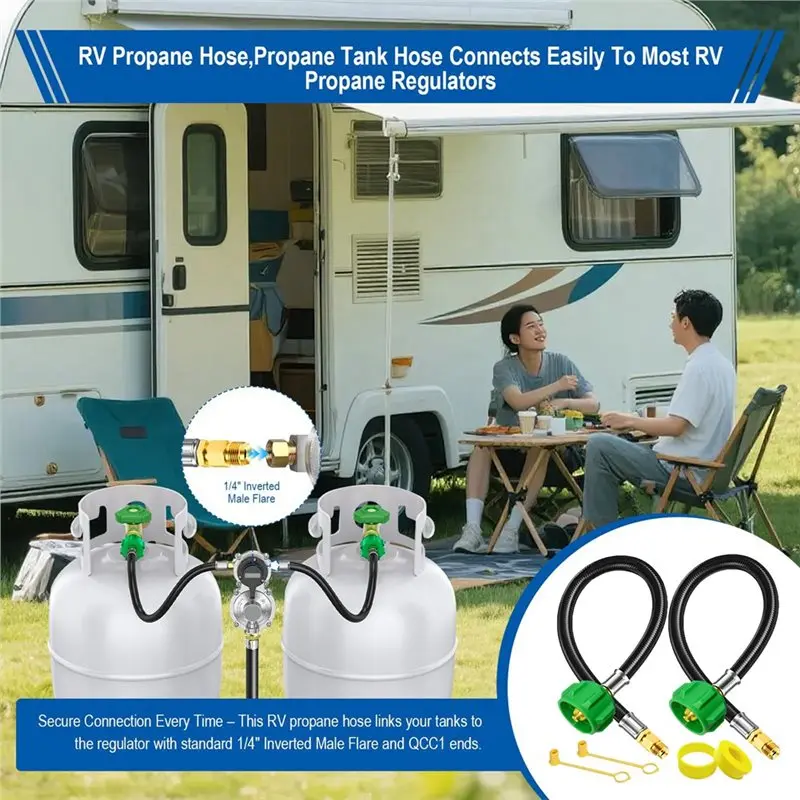 NEW HOT In Stock-For Dual Regulator For BBQ/RV/Camping/Outdoor Cooking Propane Tank Hose- 2 Pack 15