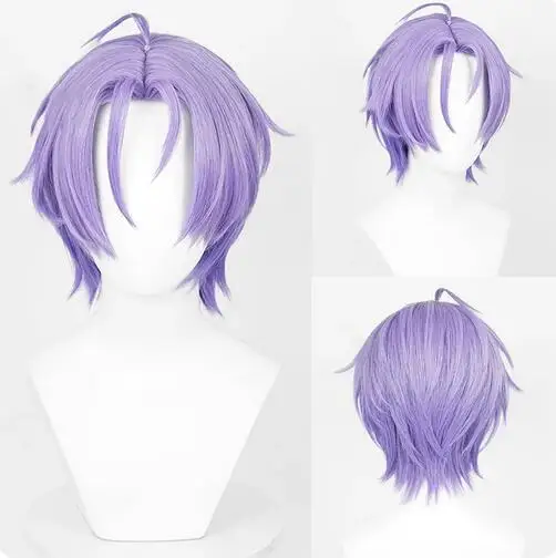 Wig Synthetic Men Short Long Straight Purple Game Cosplay Fluffy Heat Resistant Hair Wig for Party