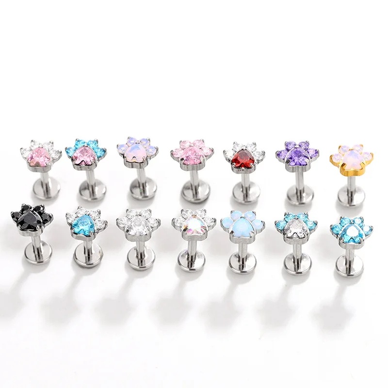 Love cat claw cross-border G23 titanium alloy stud earrings zircon cartoon cute 0.9 tooth external thread puncture product