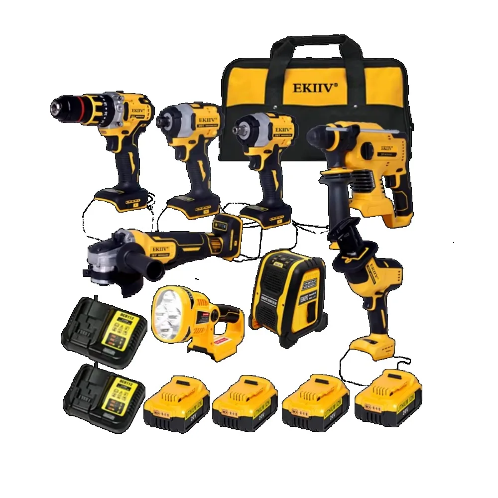 

Portable Impact Drill Brushless Angle Grinder Cordless Wrench Power Tool Kits Combination Tool Set 20v 4ah Hammer