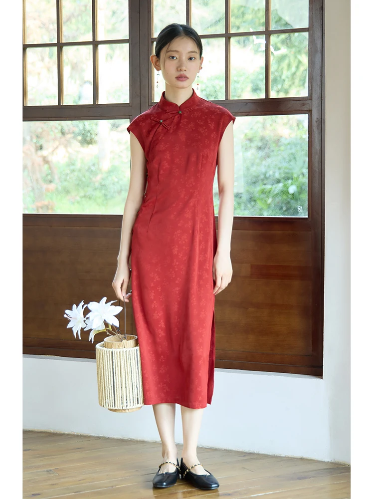 

ZIQIAO New Chinese Style Improved Cheongsam Female Long Dress 2024 Summer New Red Retro Versatile Casual Women Dress 24ZQ92250