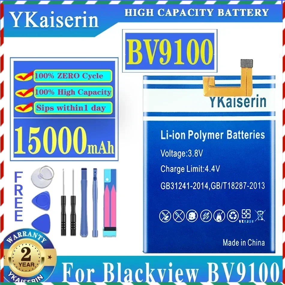 YKaserin 15000mAh Battery For Blackview BV9100 Rechargeable Mobile Phone Bateria Replacement Li-Ion Batteries