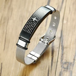 Vnox Laser Christian Lord preghiera croce braccialetto uomo russo spagnolo ebraico regalo personalizzato