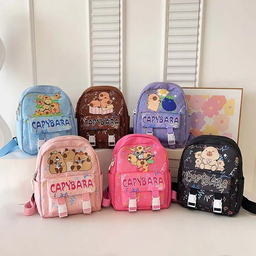 

Thickened Capybara Backpack Wide Straps Lightweight Cartoon Animal Daypack Foldable Nylon Large Capacity School Bag Unisex
