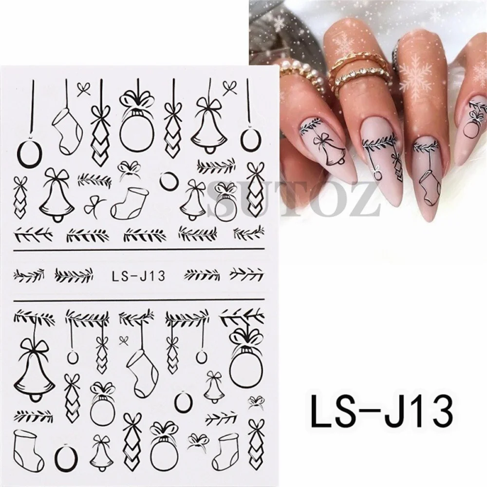 2023 News Christmas Nail Art Sticker Red Santa Snowflake Elk Penguin Holly Winter Decal Slider New Year Manicure Decoration