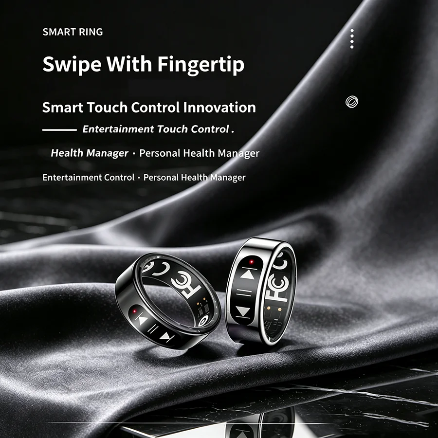 Swipe Fingertip Smart Ring Contorl Music Play Screen Ring Blutooth Heart Rate Monitor Health Sport SmartRing for Men Women  IP68