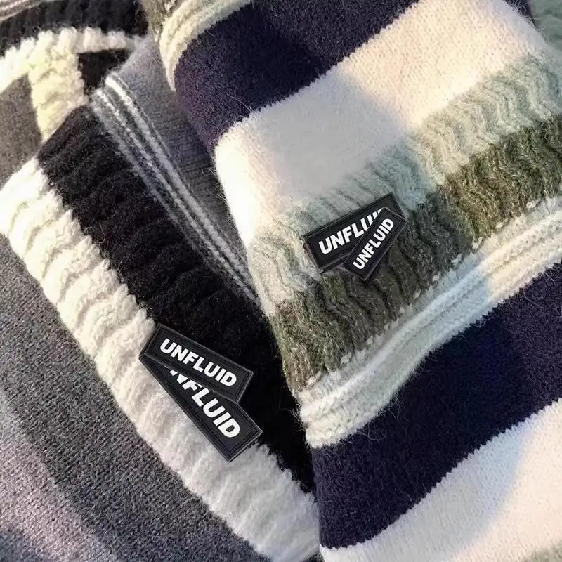 

Loose Men's Stripe Knitwear round Ne Sweater Boting T-irt Retro Lazy American Sle Winter Casual Long Sve Coat