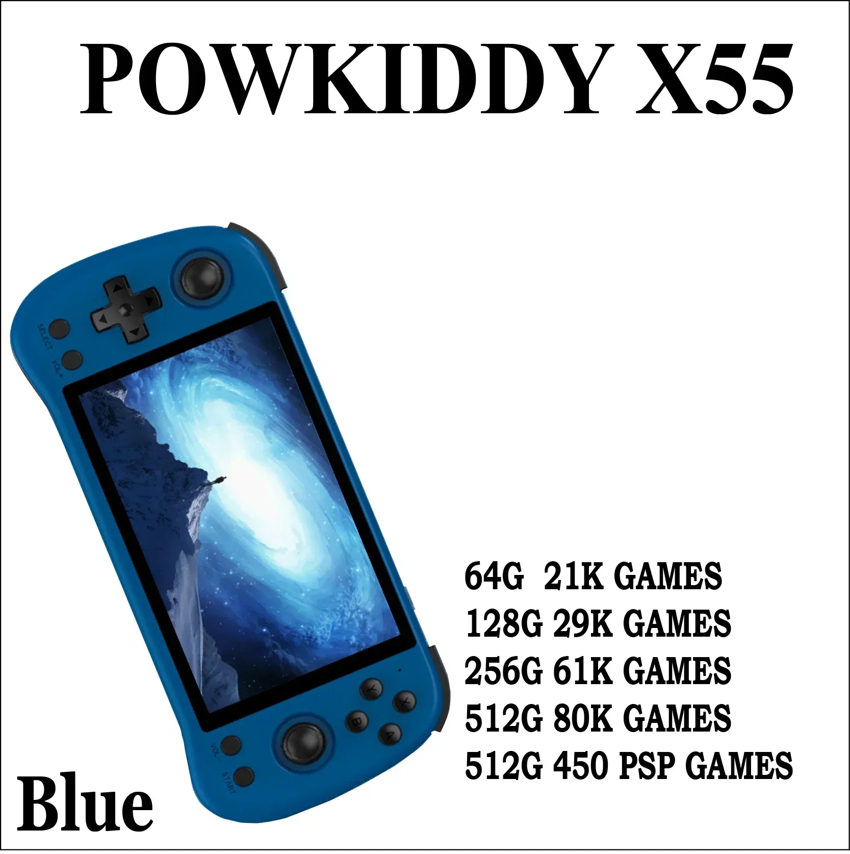 POWKIDDY X55 Retro Handheld Game Video Player Console 5,5 inch HD-scherm RK3566 Open Source Linux-systeem Bluetooth 512G PSP Gift - afbeelding 1