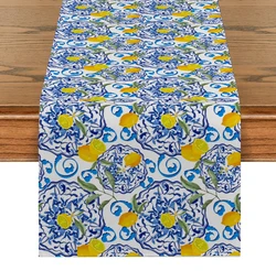 Lemon Individual Cloth  Table Runners Ceramics Decoration and Accessories for Table Tennis Racket Blue Classical Wedding