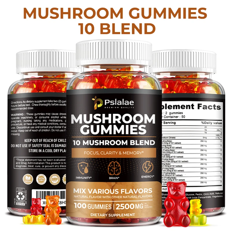 

Mushroom Gummies 2500 Mg - Enhances Brain Function, Boosts Energy Production, and Supports Heart Health