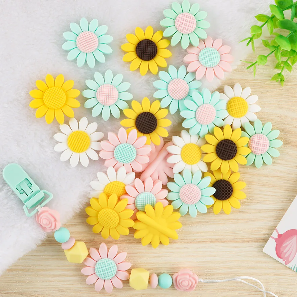 5/10Pcs Flower Silicone Beads Sunflower Focus Beads Food Grade For Jewelry Making DIY Necklace Pacifier Chain Accessories