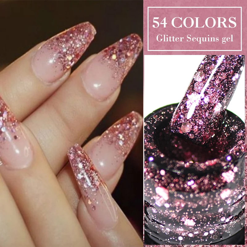 Mtssii 6PCS/Set Pink Glitter Gel Nail Polish Set Sequins Semi Permanent Base Matte Top Coat Soak Off LED UV Nail Art Gel Varnish view 6