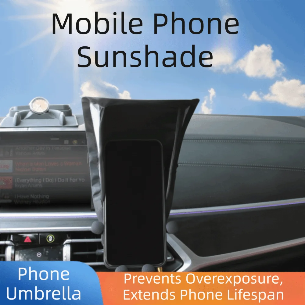 Compact Size Car Mobile Phone Sunshade Adjustable Angle Silver-Coated Fabric Phone Umbrella Wear-resistant