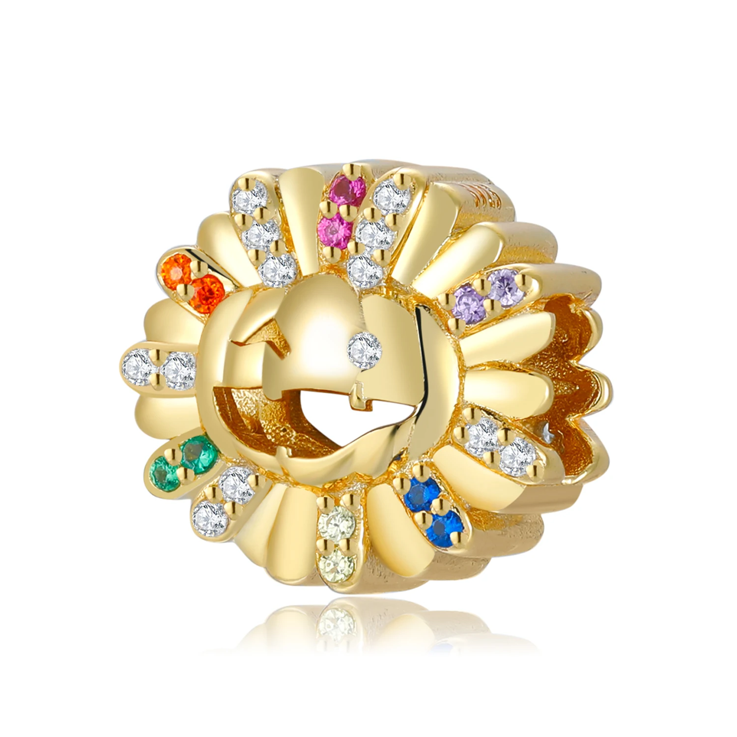 

925 Sterling Silver BColorful Zircon Crystal Smile Sunflower Gold Charm Bead fit Original Bracelet & Necklaces Halloween Jewelry