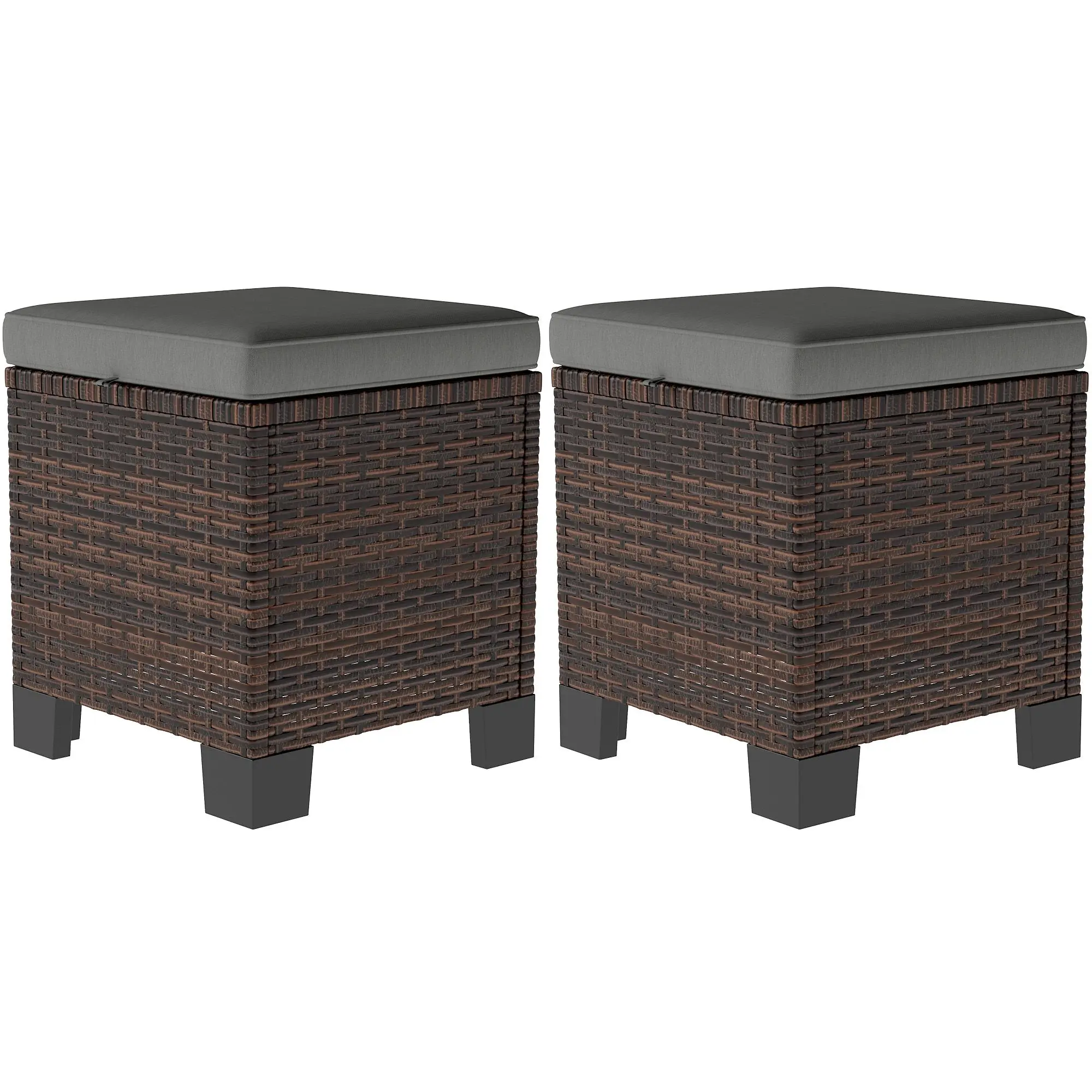 

Outsunny 2 Pieces Wicker Outdoor Ottomans with Cushions, Rattan Ottoman Footrest & Side Table for Patio Yard Poolside, Gray
