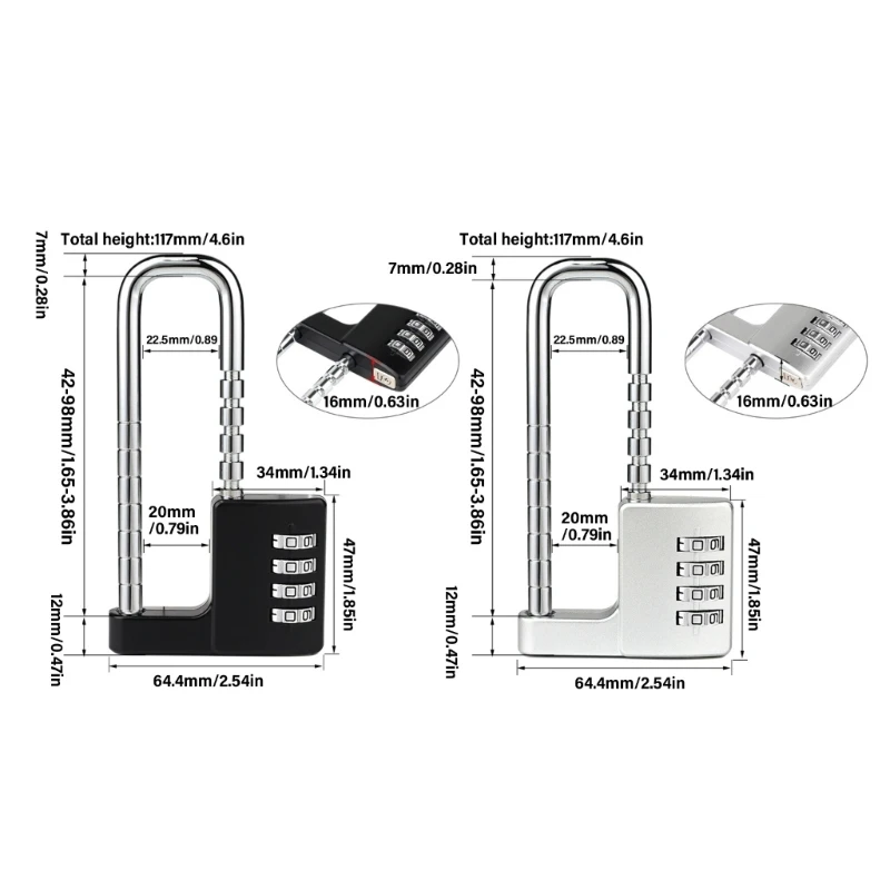 Multipurpose Long Shackles Padlock Combination Lock with Extendable Shackles Aluminum for Secure Lockers & Cabinet Access