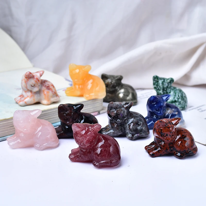 1pc Natural Crystal Tummy Time Cat Carving Craft, Mini Ornament, Home Decoration