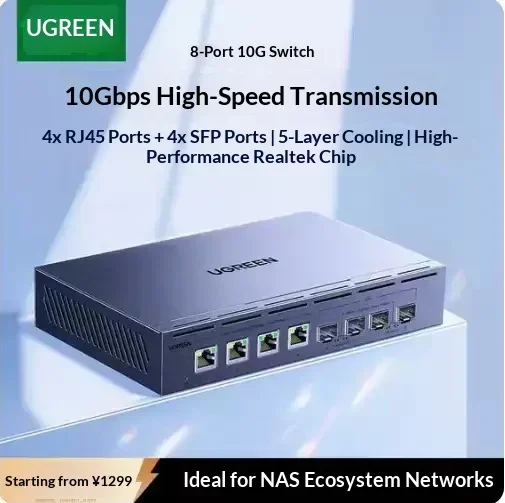UGREEN CM996 65597 8-Port 10GbE Unmanaged Ethernet Switch with SFP Plus and RJ45 Ports