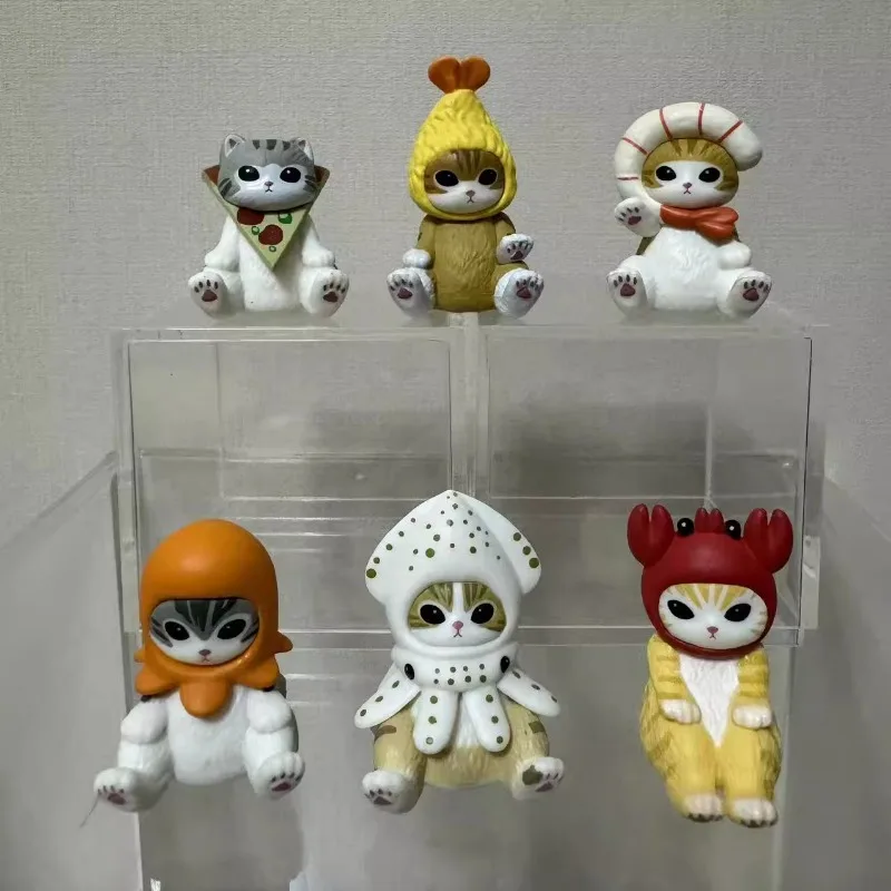 Serie de gatos bonitos, juguetes Gashapon, camarones, Tempura, bolas de calamar, salmón, Pizza, figura encantadora, modelo, adornos, Juguetes