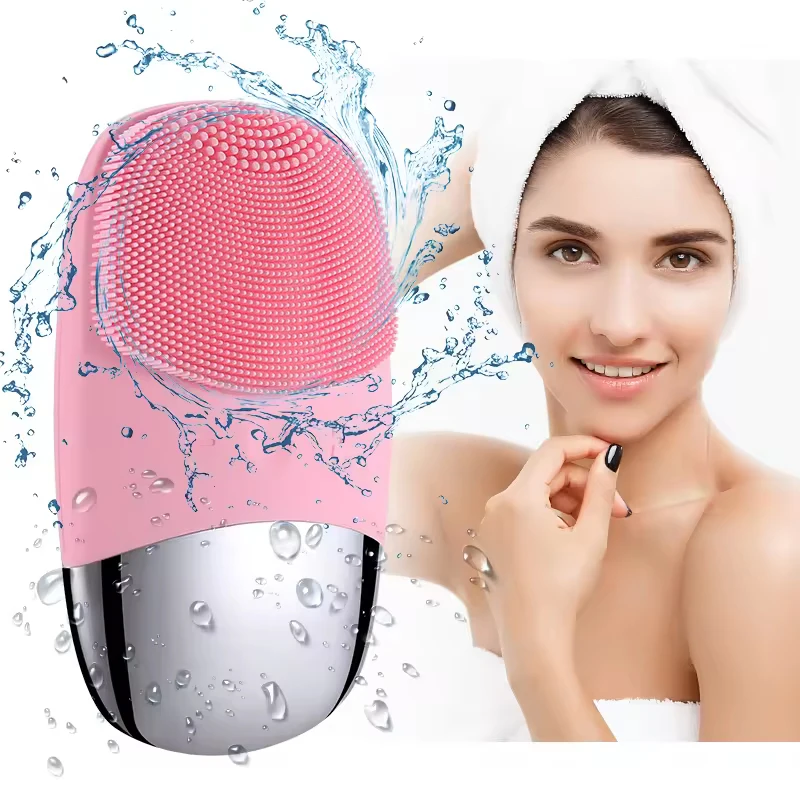 Rechargeable Electric Waterproof Sonic Face Scrubber Facial Cleansing Brush Silicone for Women Deep Clean Exfoliates