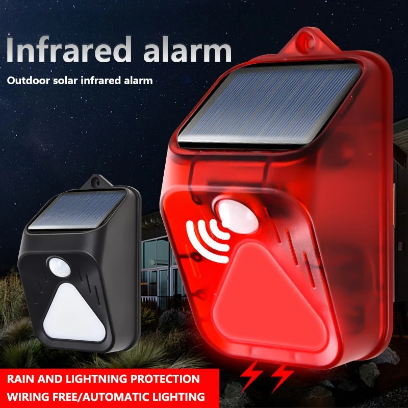 Solar Powered Waterproof Alarm Light Motion Sensor Detector Siren Alarm Pet Driven Animal For Outdoor Home Yard Outdoor Security