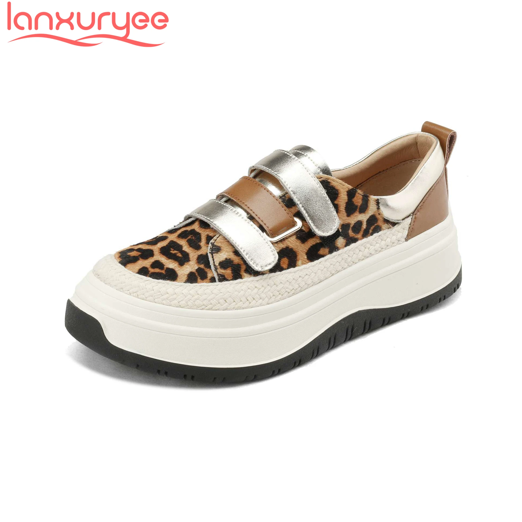 

Lanxuryee Horsehair High Heels Thick Bottom Leopard Print Spring Women Vulcanized Shoes Elegant Loafers Luxury Fashion Sneakers