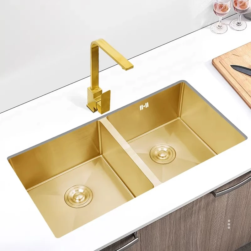 Golden stainless steel sink double sink 304 lower basin thickened  vegetable basin dishwasher large
