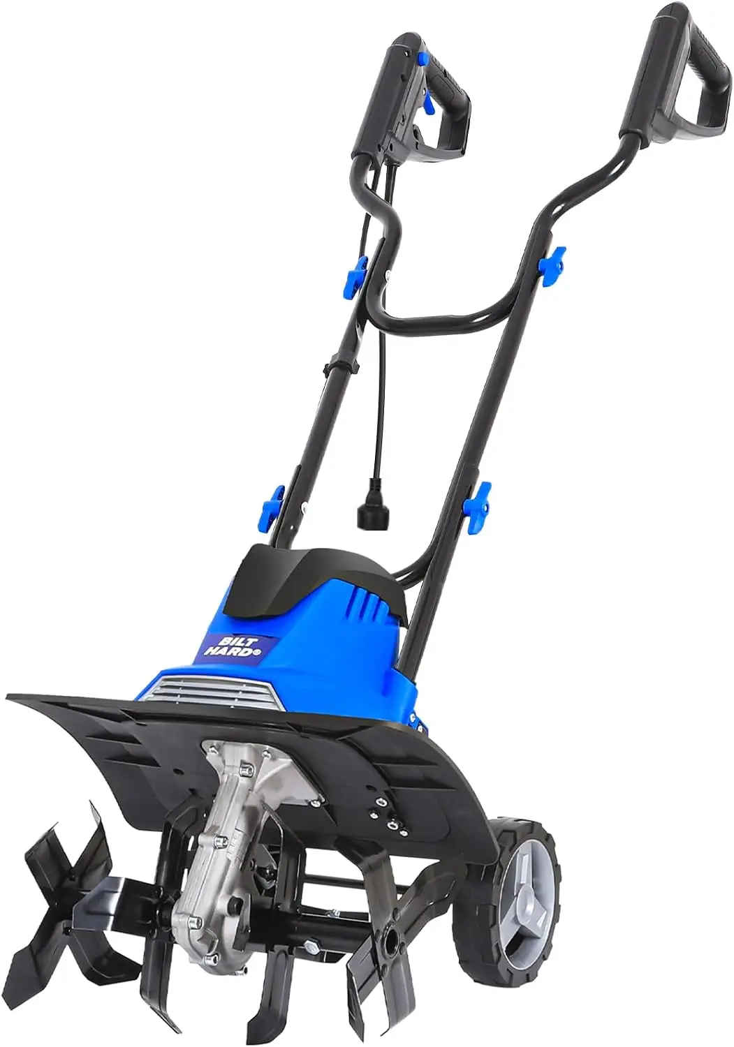 14-Inch Electric Garden Tiller Cultivator, 10 Amp Corded Rototiller with 4 Steel Tines, Foldable Handle and Adjustable Wheels, Portable Gardening Soil Cultivator