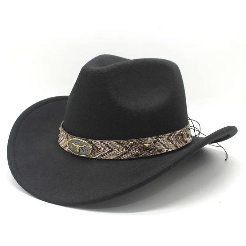 Ethnic Style Top Hat Western Cowboy Hat Aliexpress Fedora Hat Wholesale Felt Cap Cross-border Foreign Trade Woolen Hat