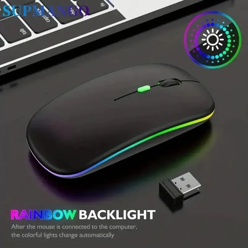 

Wireless Mouse Gaming Mouse Backlight USB Compatible RGB Rechargeable Mice Silent Backlit Ergonomic Gaming Mouse for Laptop PC