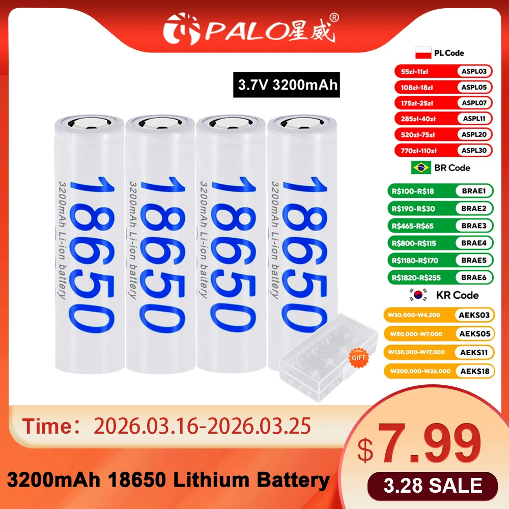 PALO 18650 battery 3.7V 18650 Li-ion rechargeable Batteries for High power battery tools flashlight Lithium 18650 batteries