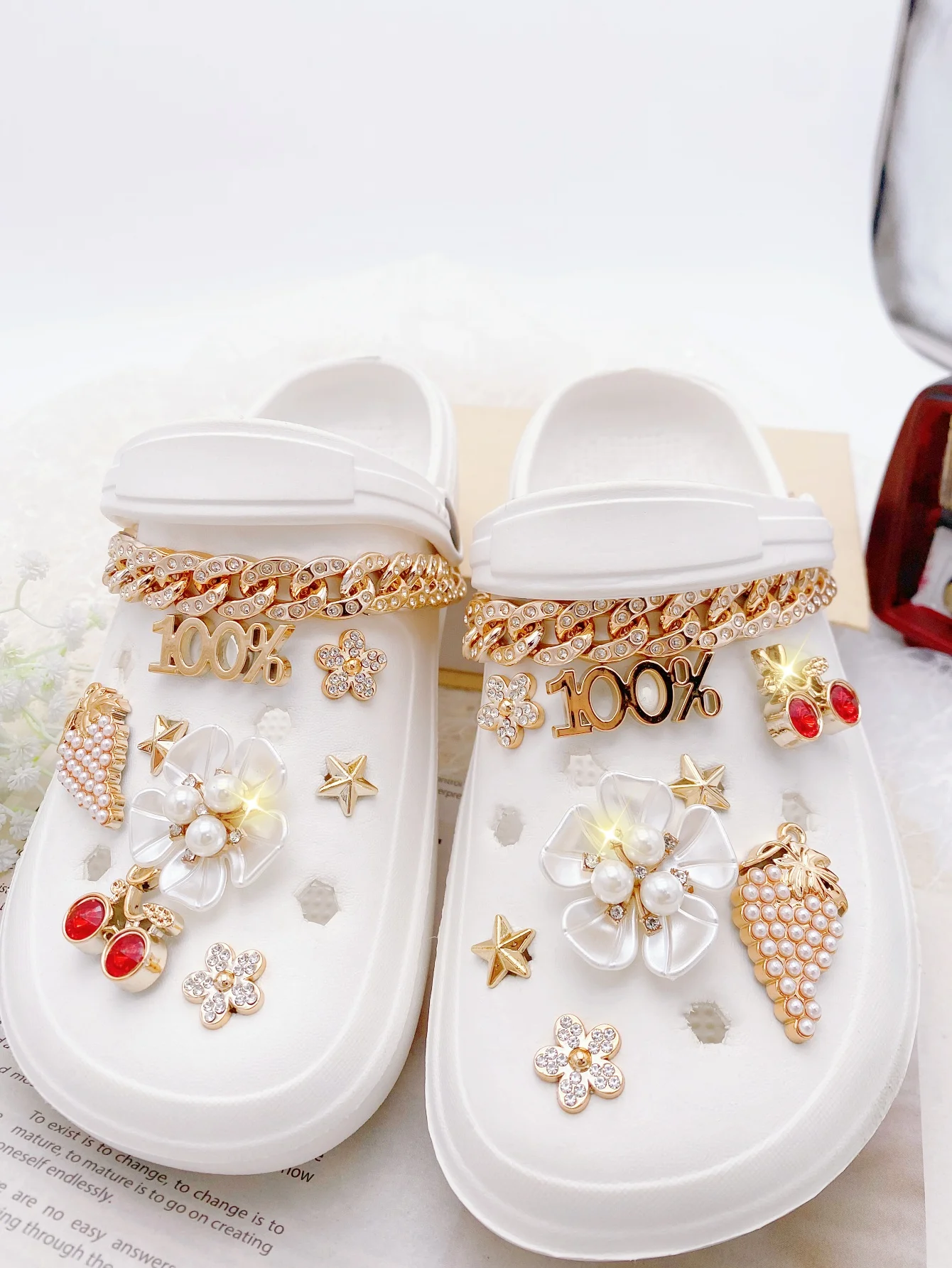 18-Piece Gold Camellia & Star Shoe Charms (ABS). Versatile DIY Detachable Chain Accessories for Clogs & Sandals. Perfect All-Sea
