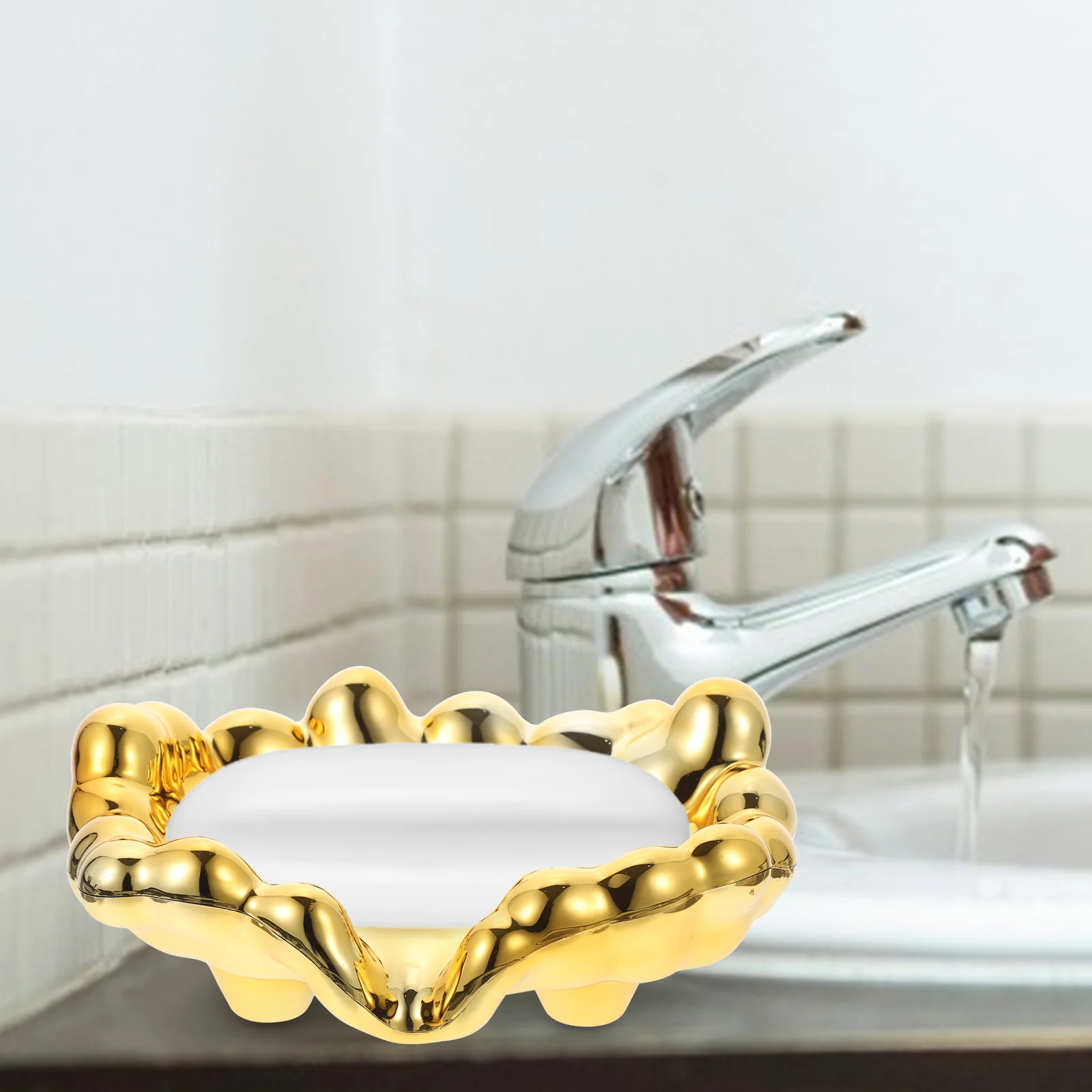 

Cloud Shaped Soap Dish Draining Holder Bathroom Sink Tray Golden ABS Non Slip Self Draining Kitchen Shower Household Use