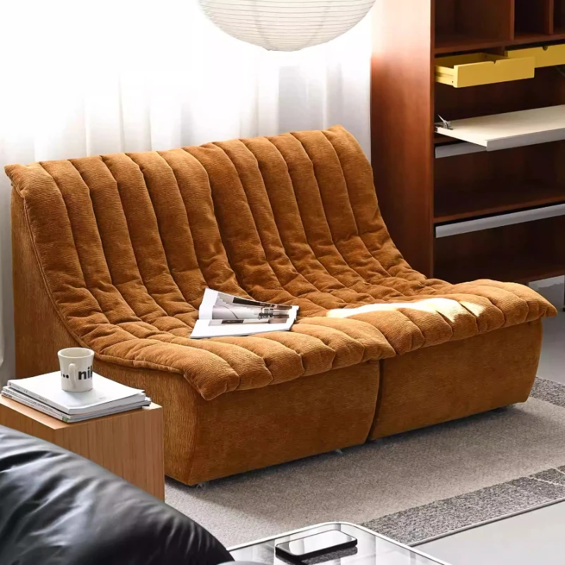 

Светло-желтый вельветовый односпальный диван в стиле ретро, простой скандинавский ленивый диван без подлокотников
